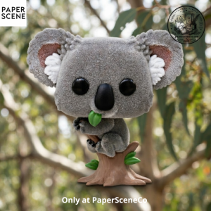 Flocked Gray Koala Bear on Eucalyptus Tree Trunk Vinyl Collectible Figure