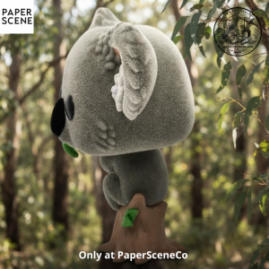 Flocked Gray Koala Bear on Eucalyptus Tree Trunk Vinyl Collectible Figure