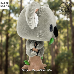 Flocked Gray Koala Bear on Eucalyptus Tree Trunk Vinyl Collectible Figure
