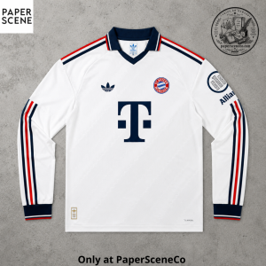 Long Sleeve Retro Bavarian Football Jersey – Vintage Triple Stripe White Edition
