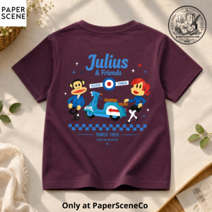 Paul Frank Shirt Retro Mod Scooter Graphic Kids Tee Vintage British Cartoon Style