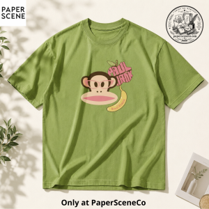 Paul Frank Shirt Cute Monkey Graphic Green T-Shirt with Retro Cartoon Back Print