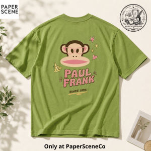 Paul Frank Shirt Cute Monkey Graphic Green T-Shirt with Retro Cartoon Back Print