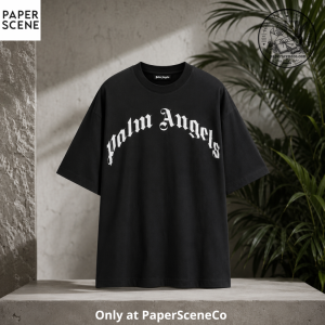 Palm Angels Shirt Oversized Black Gothic Logo Streetwear Cotton Tee